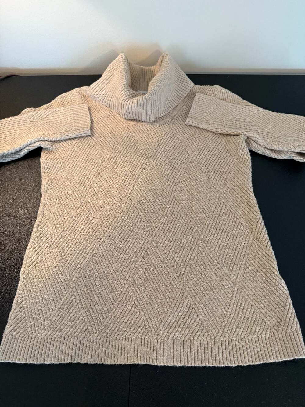 Calvin Klein Beige Herringbone Cowl Neck Knit Sweater S